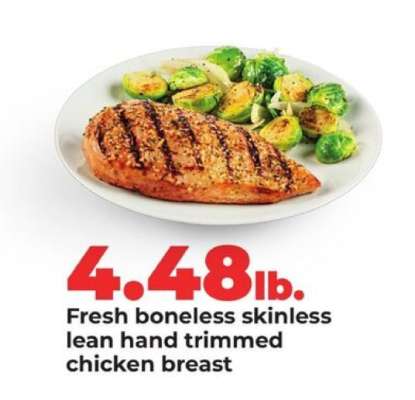 Fresh boneless skinless lean hand trimmed chicken breast