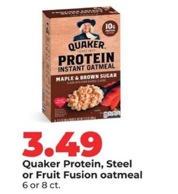 Quaker Protein, Steel or Fruit Fusion oatmeal
