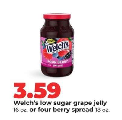 Welch's low sugar grape jelly or four berry spread