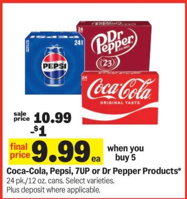 Coca-Cola, Pepsi, 7UP or Dr Pepper Products*