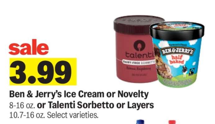 Ben & Jerry's Ice Cream or Novelty or Talenti Sorbetto or Layers