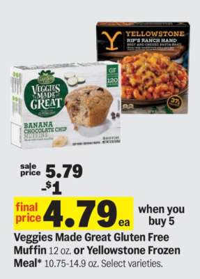 Veggies Made Great Gluten Free Muffin or Yellowstone Frozen Meal