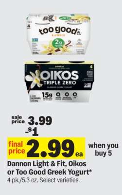 Dannon Light & Fit, Oikos or Too Good Greek Yogurt*