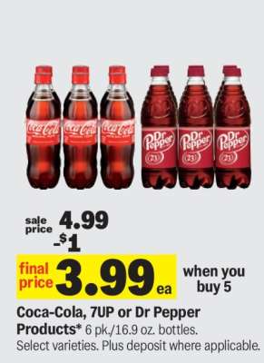 Coca-Cola, 7UP or Dr Pepper Products*