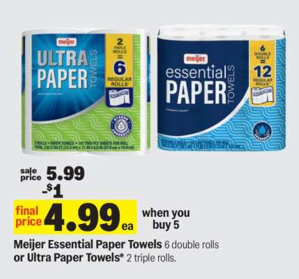 Meijer Essential Paper Towels or Ultra Paper Towels