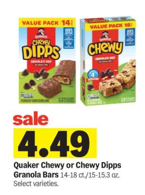Quaker Chewy or Chewy Dipps Granola Bars