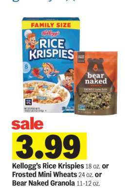 Kellogg’s Rice Krispies or Frosted Mini Wheats or Bear Naked Granola