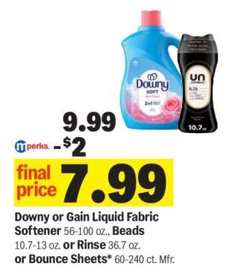 Downy or Gain Liquid Fabric Softener, Beads, Rinse or Bounce Sheets