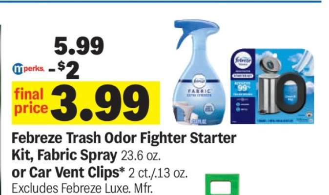 Febreze Trash Odor Fighter Starter Kit, Fabric Spray or Car Vent Clips