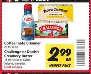 Coffee mate Creamer or Challenge/Danish Creamery Butter