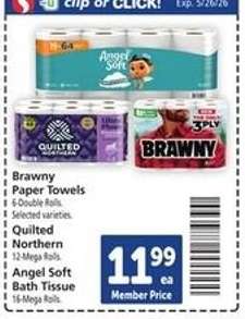 Brawny Paper Towels, Quilted Northern, Angel Soft Bath Tissue