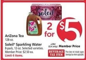 AriZona Tea / Soleil Sparkling Water