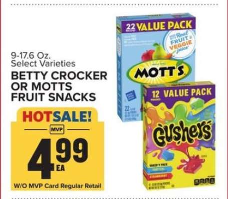 Betty Crocker or Motts Fruit Snacks