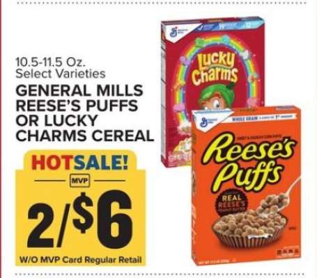 General Mills Reese's Puffs or Lucky Charms Cereal