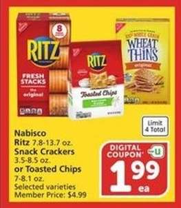 Nabisco Ritz Snack Crackers or Toasted Chips