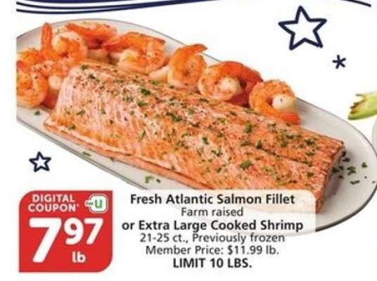 Fresh Atlantic Salmon Fillet or Extra Large Cooked Shrimp