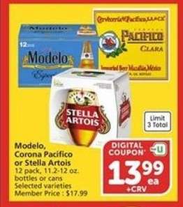 Modelo, Corona, Pacifico or Stella Artois