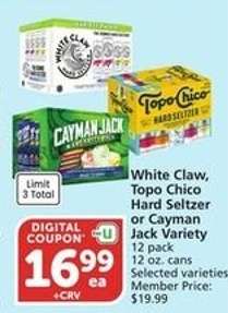 White Claw, Topo Chico Hard Seltzer or Cayman Jack Variety