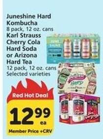 Juneshine Hard Kombucha, Karl Strauss Cherry Cola Hard Soda or Arizona Hard Tea