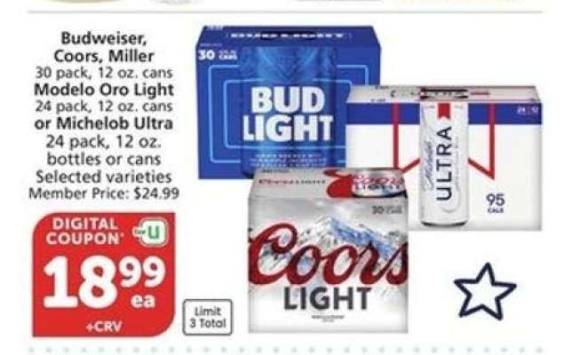 Budweiser, Coors, Miller, Modelo Oro Light, Michelob Ultra