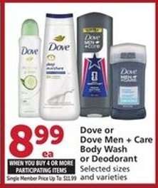 Dove or Dove Men + Care Body Wash or Deodorant