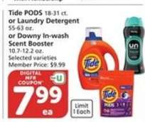 Tide PODS or Laundry Detergent or Downy In-wash Scent Booster