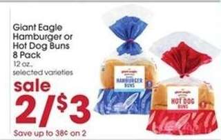 Giant Eagle Hamburger or Hot Dog Buns