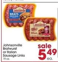 Johnsonville Bratwurst or Italian Sausage Links