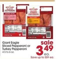 Giant Eagle Sliced Pepperoni or Turkey Pepperoni