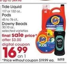 Tide Liquid or Pods, Downy Beads