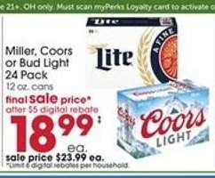 Miller, Coors or Bud Light 24 Pack