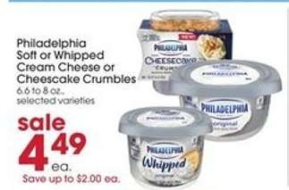 Philadelphia Soft or Whipped Cream Cheese or Cheesecake Crumbles