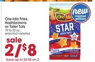 Ore Ida Fries, Hashbrowns or Tater Tots