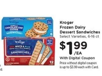 Kroger Frozen Dairy Dessert Sandwiches