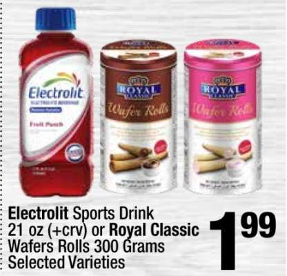 Electrolit Sports Drink 21 oz (+crv) or Royal Classic Wafers Rolls 300 Grams