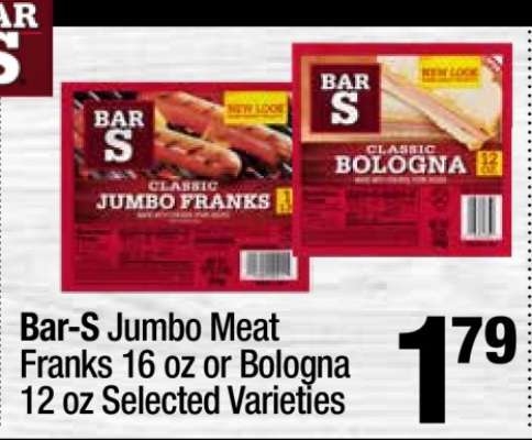 Bar-S Jumbo Meat Franks 16 oz or Bologna 12 oz