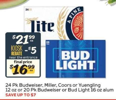 24 Pk Budweiser, Miller, Coors or Yuengling