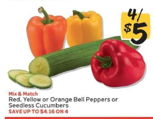 Red, Yellow or Orange Bell Peppers or Seedless Cucumbers