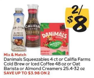 Danimals Squeezables or Califia Farms