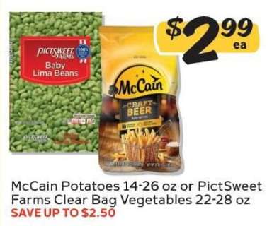 McCain Potatoes or PictSweet Farms Clear Bag Vegetables