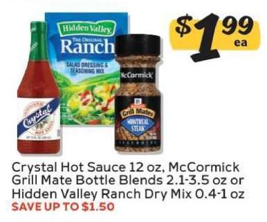 Crystal Hot Sauce, McCormick Grill Mate, Hidden Valley Ranch