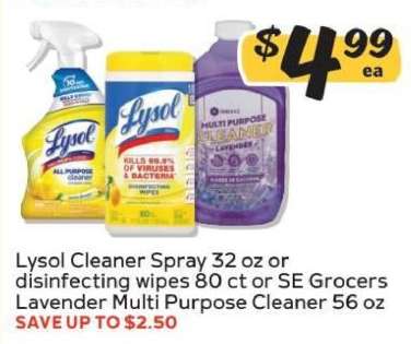 Lysol Cleaner Spray or SE Grocers Cleaner