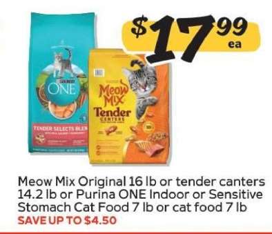 Meow Mix Original or Purina ONE Cat Food