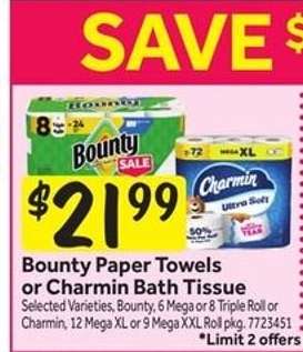 Bounty Paper Towels or Charmin Bath Tissue