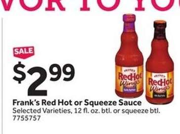 Frank's Red Hot or Squeeze Sauce