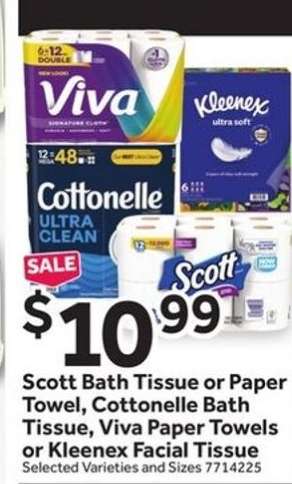 Scott Bath Tissue or Paper Towel, Cottonelle Bath Tissue, Viva Paper Towels or Kleenex Facial Tissue