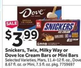 Snickers, Twix, Milky Way or Dove Ice Cream Bars or Mini Bars