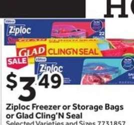 Ziploc Freezer or Storage Bags or Glad Cling'N Seal