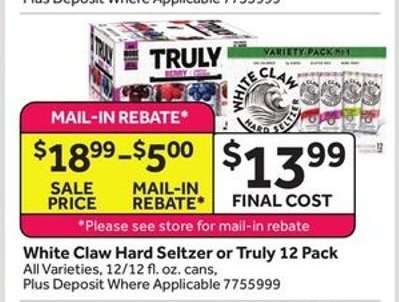 White Claw Hard Seltzer or Truly 12 Pack