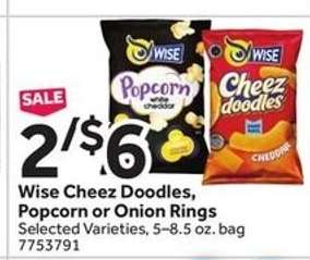 Wise Cheez Doodles, Popcorn or Onion Rings